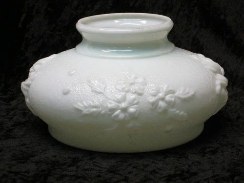 Antique Stippled Milk Glass Lamp Shade w/Blown Out Flowers for 7" Fitter