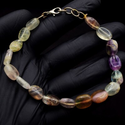94,00 kt bunter Fluorit hervorragendes Muster Perlen bestes Armband VK 08 E636