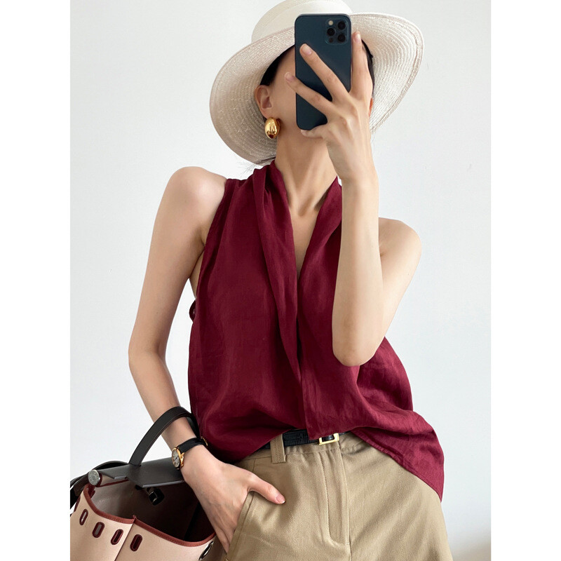 FILA Canotta donna THE ROW temperamento lino spalle scoperte scollo retrò senza maniche