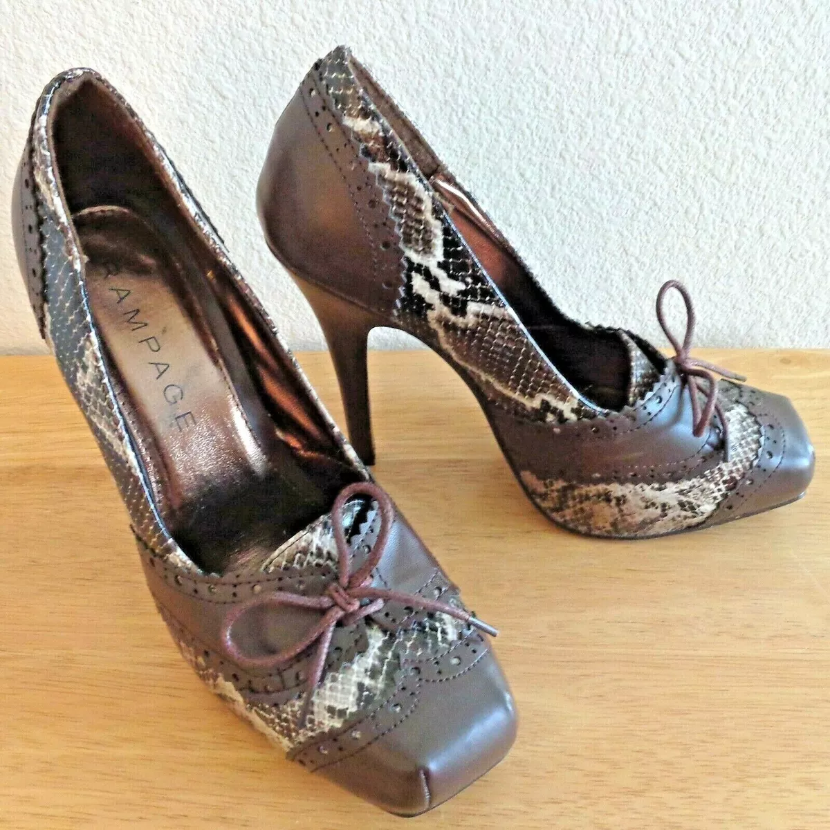 Rampage Women s Brown Snake Skin Design Spike Heeled Shoes Size 7