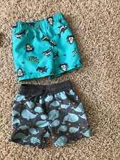 LOT OF 2: BABY BOYS "SHARKS WHALES" SWIM SHORTS.. SIZE 18 MONTHS