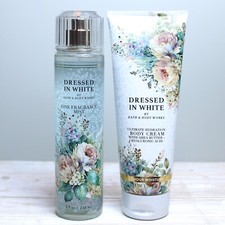 2 Pc Set Bath  Body Works DRESSED IN WHITE Mist  Body Cream 8 oz.
