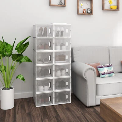 Schuhregal mit 12 stapelbaren Schuhboxen Schuhschrank Regalsystem - Bild 1 von 4