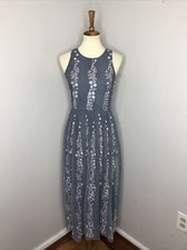 BHLDN Sleeveless Polyester Blue Floral Embroidered Bridesmaid BMaxi Dress Size 4