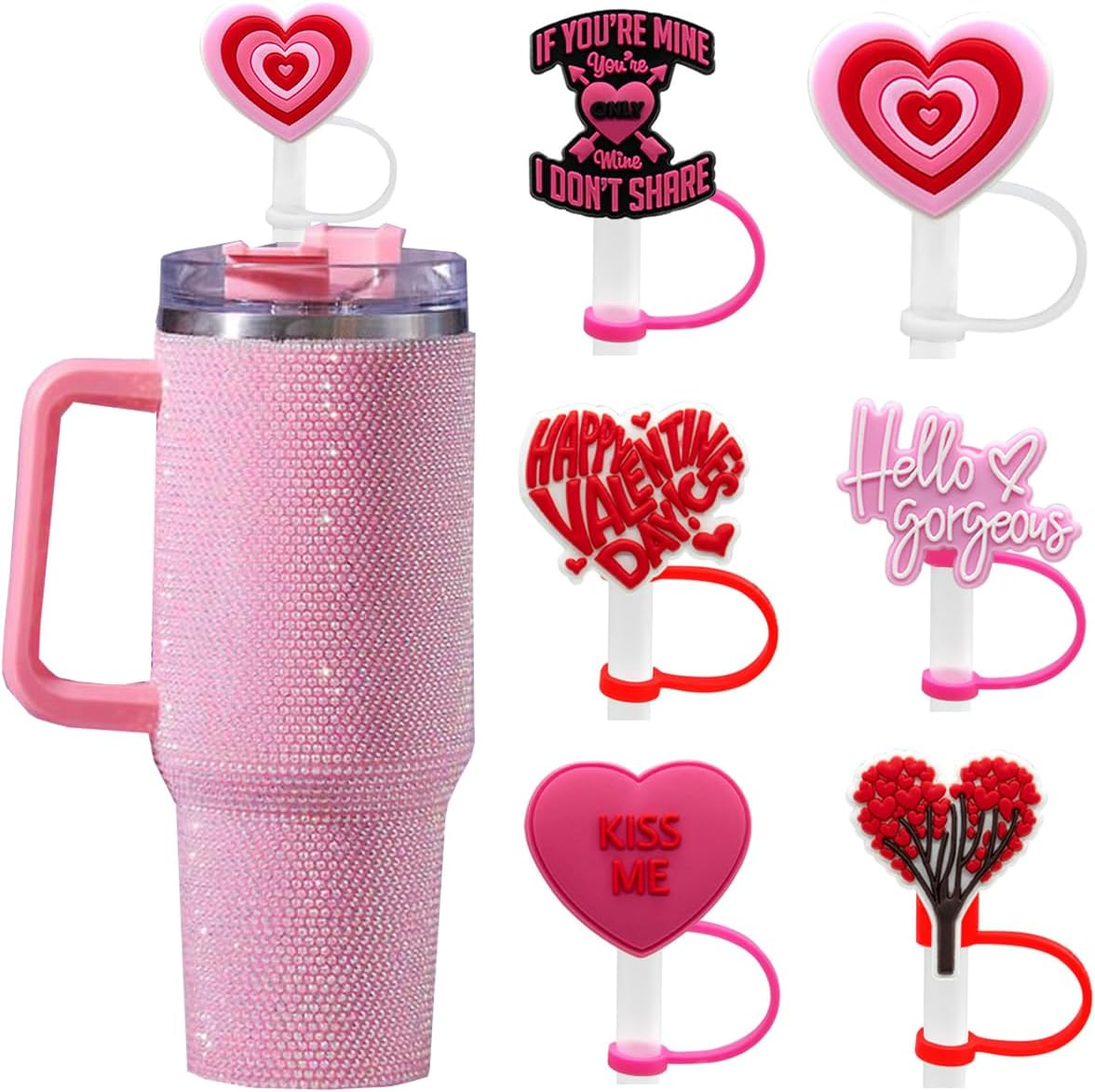 6Pcs Silicone Heart Love Straw Covers, Reusable Dust-Proof Plugs for Tumblers