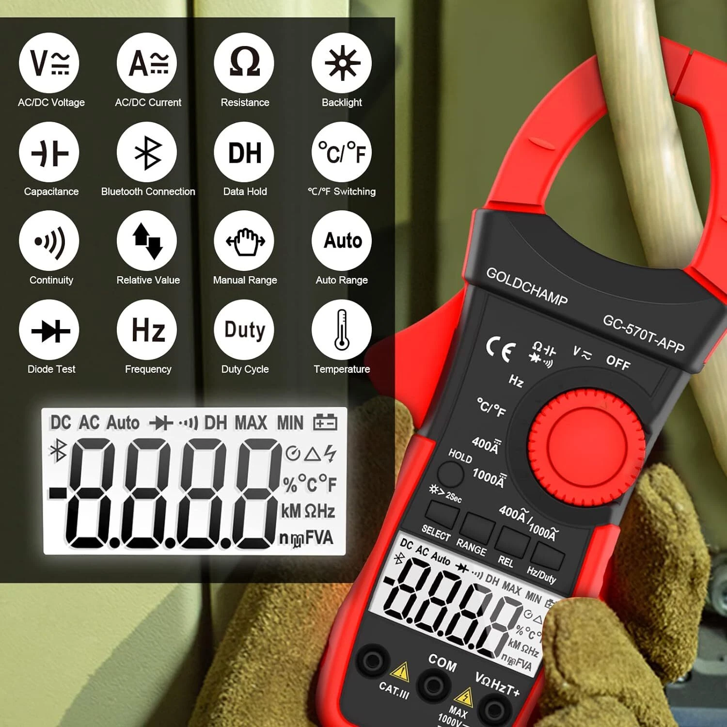 Digital Clamp Meter Multimeter 4000 Counts Amp Voltage Tester GC-570T-APP - Picture 3 of 8