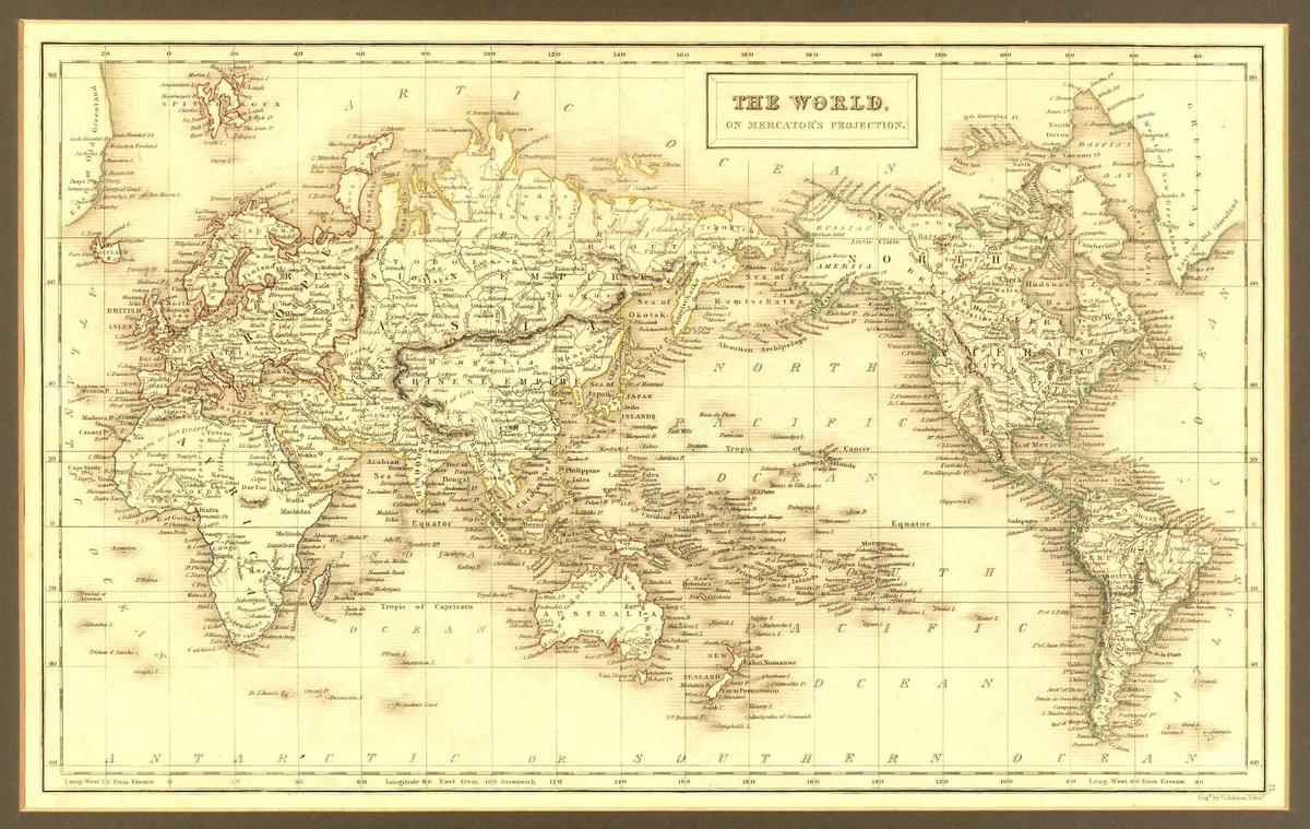 The World Map on Mercator's Projection 20 x 30 1840 Rare Find