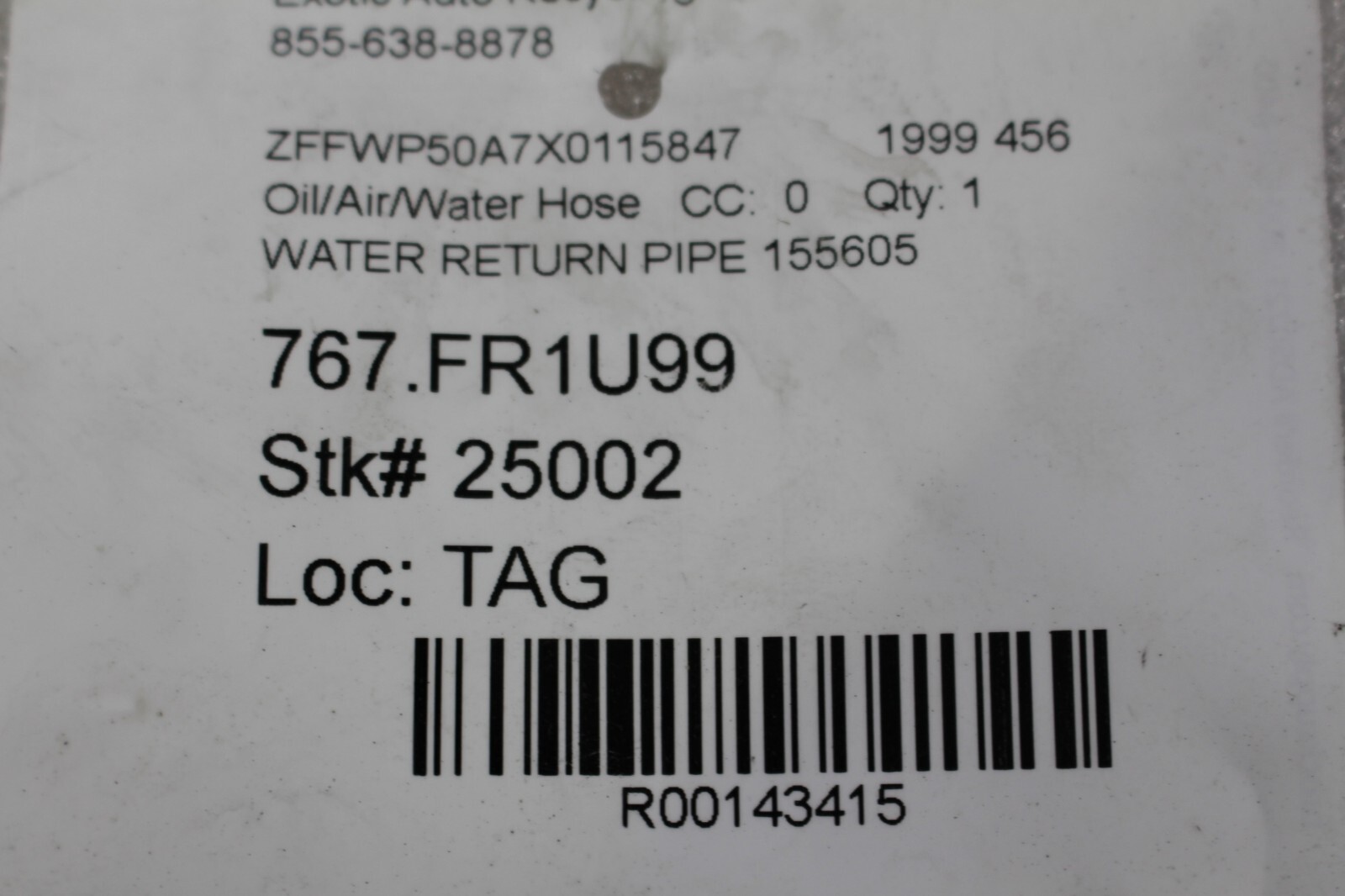 Ferrari 456 M, Water Hose, Used, P/N 155605