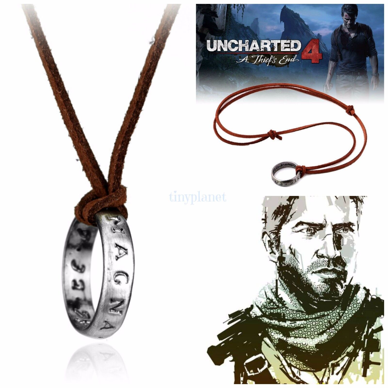 Movie Game Uncharted 4 Necklace Nathan Drake Cosplay Ring Leather Code  Ancient Vintage Pendant Jewelry Prop