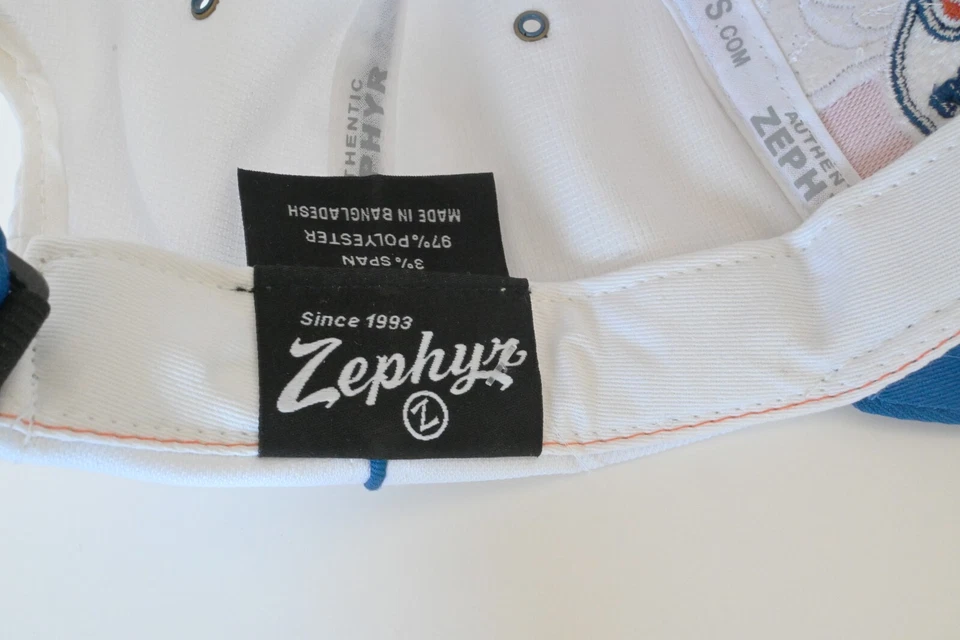Zephyr Script Edmonton Oilers Logo Snapback NHL White, Royal Orange, Blue Hat - Image 4 of 4