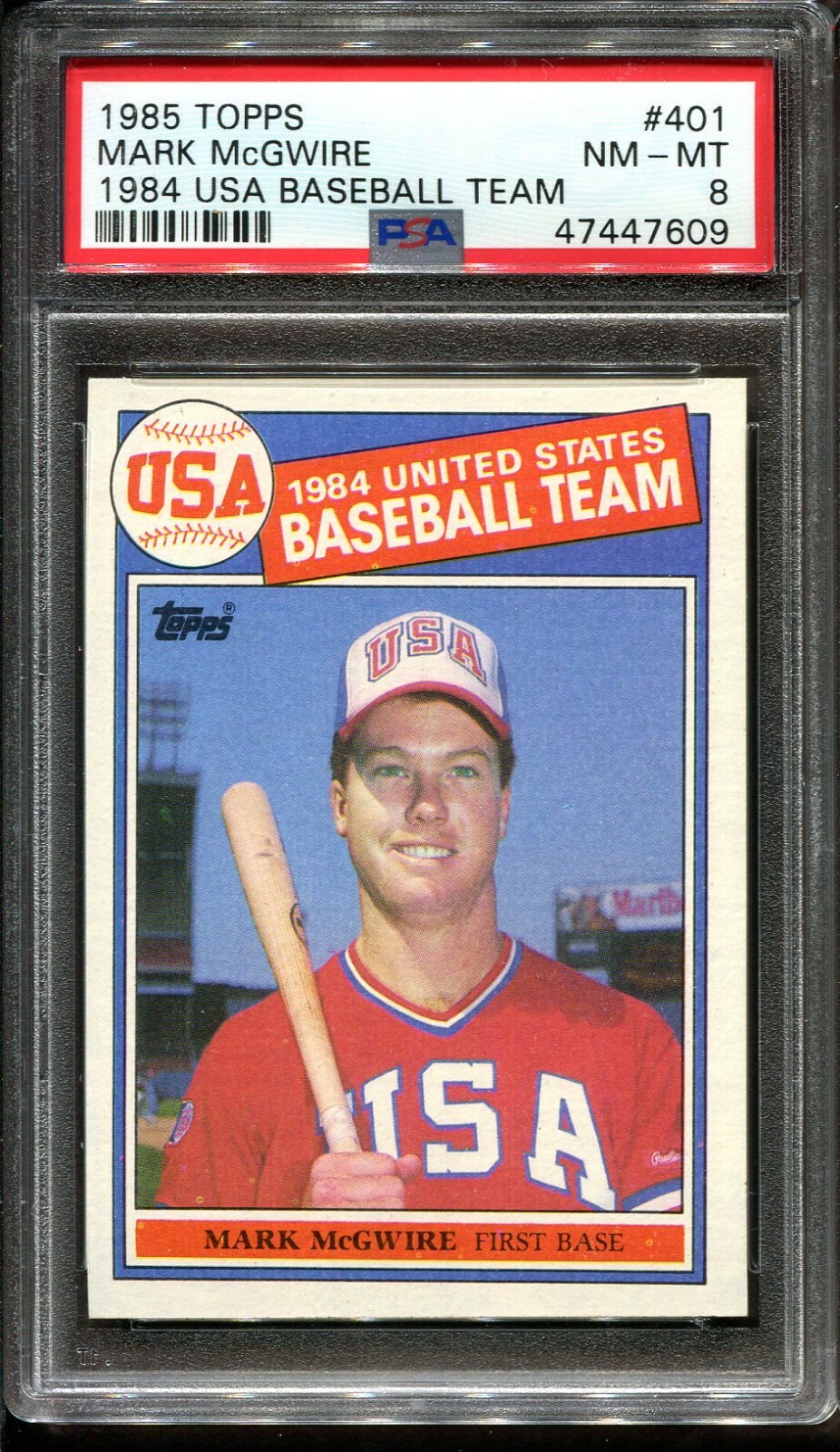 1985 Topps #401 Mark McGwire RC PSA 8 ++ Centered Looks Nicer USA Baseball Team view 1