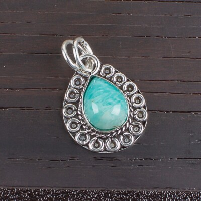 Outstanding Unisex Pendant Amazonite Natural Gemstone 925 Sterling Silver 1.02''