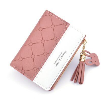 Porte-monnaie à pompon vérifié en Patchwork pour femmes porte-cartes à glissière