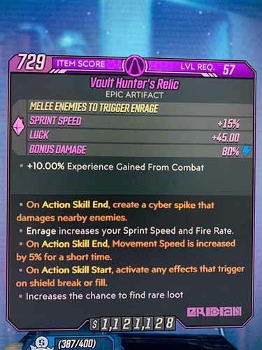 MODDED HYPER-SPEED RELIC 2 Pack RUN AS FAST AS A VEHICLE!!!! Borderlands 3 Xbox1 - Picture 2 of 2