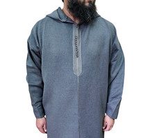 Marokkanische Herren Winterwollmischung Kapuze dick Jalaba Djellaba Langarm 5 Farben