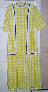 Detailed Civil War Yellow Plaid Dress 31 Waist Bonnet Hat Set