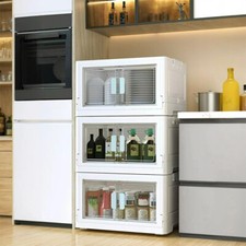 Large 45L*3 Foldable Storage Box Stackable Drawers Cabinet Organizer with Wheels