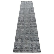 2'7" x 12'1" Gray Undyed Natural Wool Modern Hand Knotted Runner Rug R78246