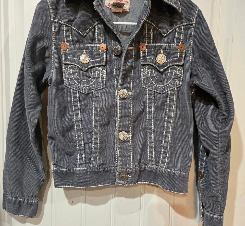 True Religion Jimmy Big T Gray Corduroy Youth Unisex Jacket Size LARGE - Image 3 of 4