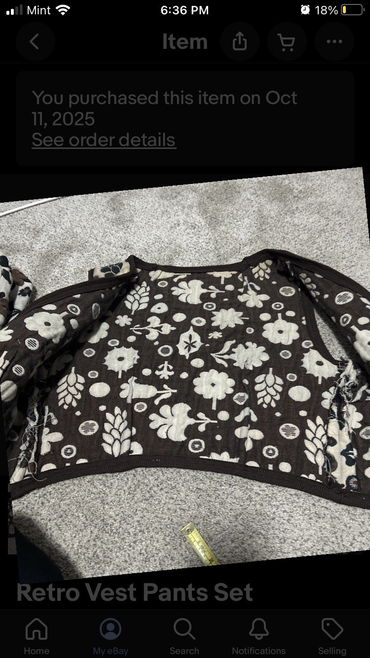 2pc Vest Pants suit Set Womens S Brown Tapestry bell bottom 70s Floral Vtg daisy