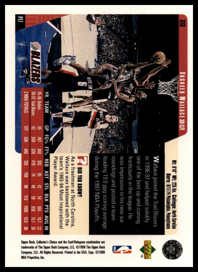 Rasheed Wallace 1997-98 Collector's Choice #313 Portland Trail Blazers