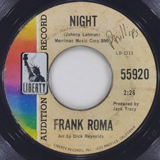 FRANK ROMA Night LIBERTY 55920 G+ 45 RPM 1966 Vocal 7" Pop Jukebox