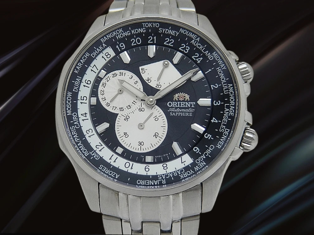 Orient World Time Automatic Ref.EY04-C1.CA Power Reserve Black