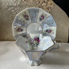 VINTAGE LEFTON CHINA PATTERN 1164 OPALESCENT HAND PAINTED CUP/SAUCER Silver Trim