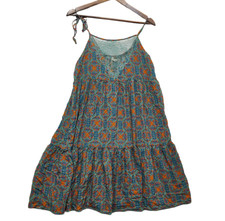 Natural Life Babydoll Tiered Dress Women's XL Blue Floral Boho Cottage Core