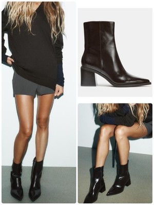 ZARA mujer wide heel boots brown elegant casual limited item new arrival cute