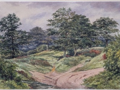Antikes Original Aquarell Gemälde Landschaft 19. Jh. unsigniert