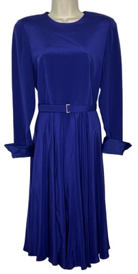 Vintage Worth 100% Silk Purple Long Sleeve Flared Secretary Dress Size 4