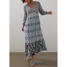 Chicos Dress Women's 1 US 8 Ikat Clip Dot Maxi Full Color