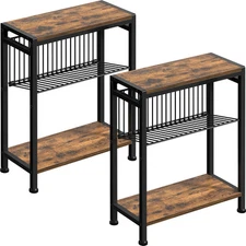 Small Side Table Set of 2 for Space, 3-Tier Narrow Rustic Brown-2pcs 