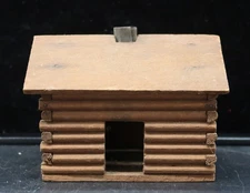 Vtg Log Cabin Incense Burner Wood Metal Chimney Winter Holiday Decor