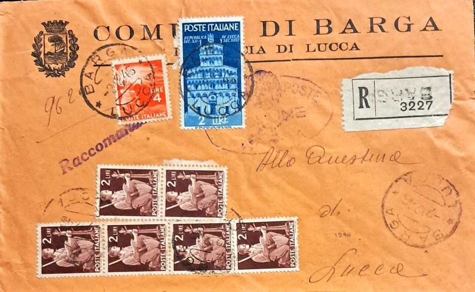 AVVENTO 🇮🇹 VALORI GEMELLI CON DEMOCRATICA SU RAC.TA BARGA 14 LIRE X LUCCA  - Immagine 2 di 4