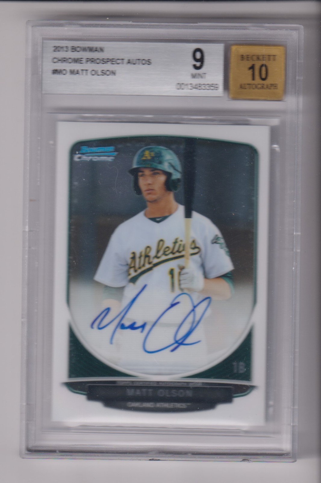 2013 BOWMAN CHROME AUTOGRAPH MATT OLSON WITH BGS 9 GRADE - 10 AUTO GRADE