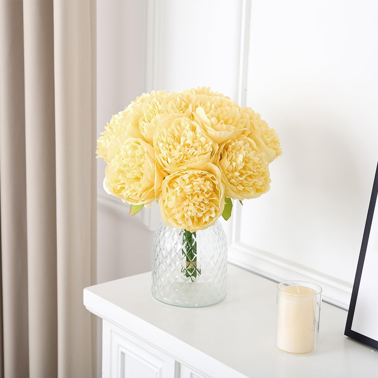 10 Heads Artificial Peony Silk Flower Leaf Home Office Wedding Party Festival...