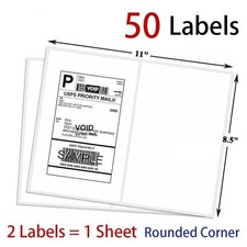 50 Shipping Labels 8.5x 5.5 Half Sheets Rounded Corner Self Adhesive 2 Per Sheet