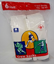 Cotton Crew Socks White Sz 10-13 Made in USA 6 Pair Mens Sports Socks Vintage