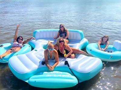 Large Inflatable Floating Party Island Lake Raft Water Lounge with 2 Tube Floats