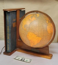 1953 Rand McNally Lighted Globe & Atlas Stand vintage Mid-Century Danish Modern