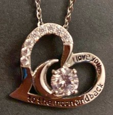I Love You To The Moon  Back Sterling Silver Heart CZ Pendant Necklace 18" NEW