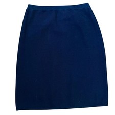 90s Vintage Navy Blue Knit Pencil Skirt Size 6 Straight Midi Elastic Waist Basic
