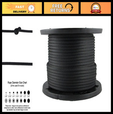 3/8" Black Polyester Utility Rope - 250ft Solid Braid Dacron, Low Stretch, UV Re