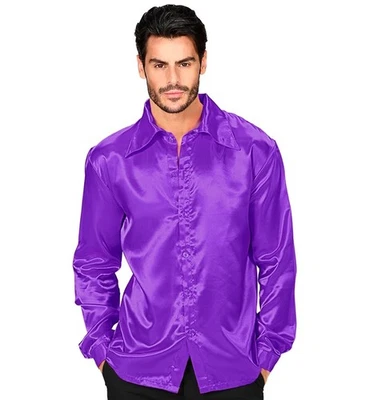 Widmann Satin Purple 70s Disco Shirt (M) Purple / Lila - Imagen 1 de 4