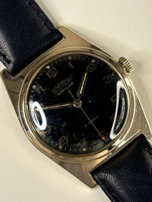 ROAMER Popular Vintage 1960 s Men s Manual Black Dial Gold Dress Watch