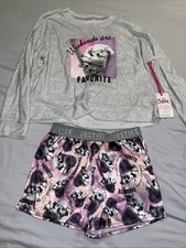 Justice Girls PJ Set Long sleeve Size M 10 Pearl/Heather