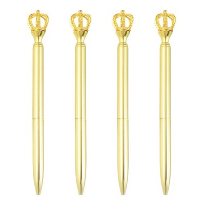 Crown Ballpoint Pen, 4 Pcs 1.0mm Black Ink Metal Pen with Crown Top, Gold Plated