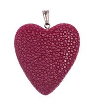 Rochenleder Herz AnhÃ¤nger Fuschia Polished 925 Sterling Silber Heart 40mm Deko